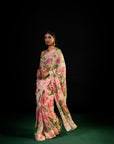 Chandni - Peach Floral Print Saree