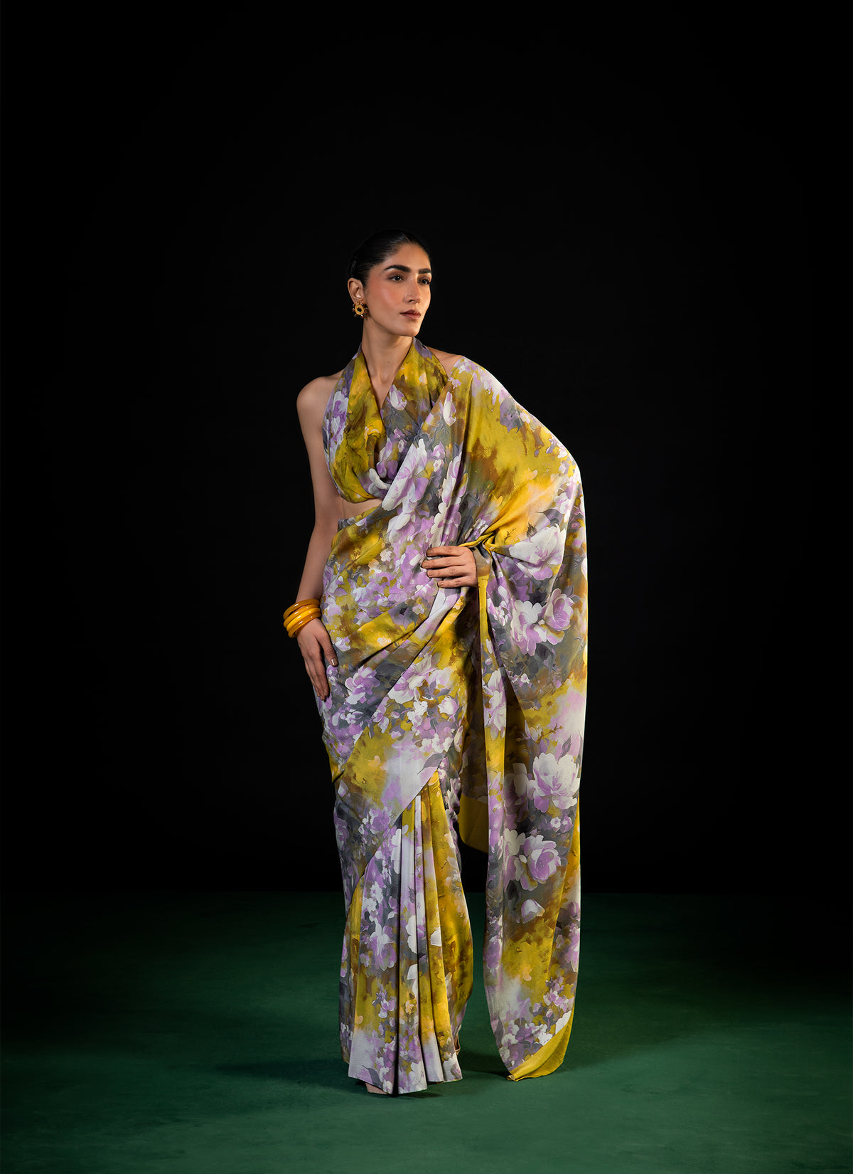 Gulaal - Olive Floral Print Saree
