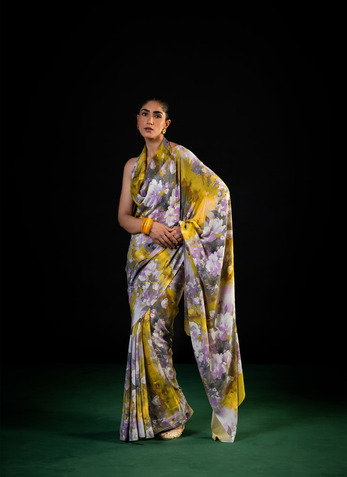 Gulaal - Olive Floral Print Saree