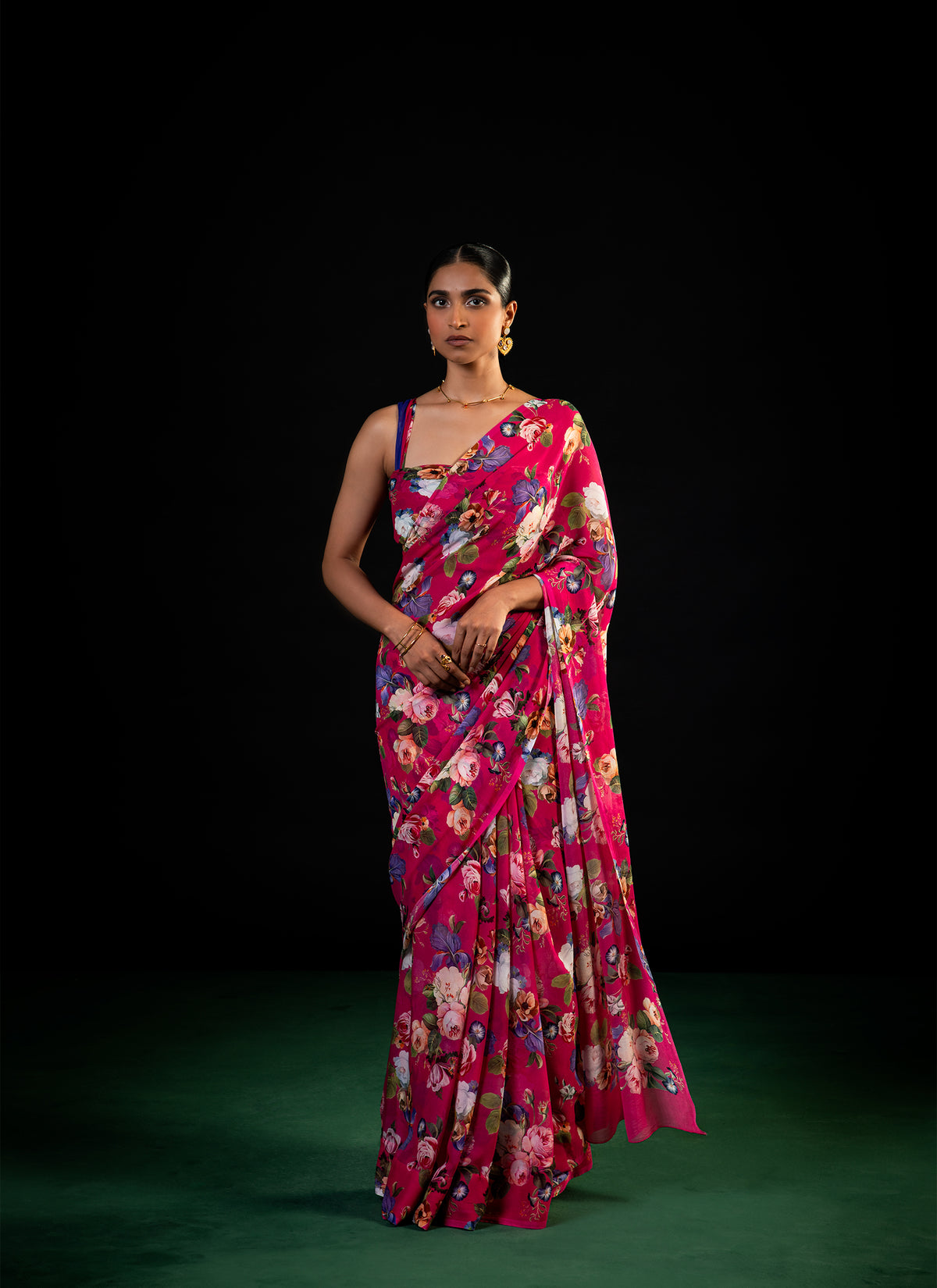 Mehfil - Magenta Floral Print Saree
