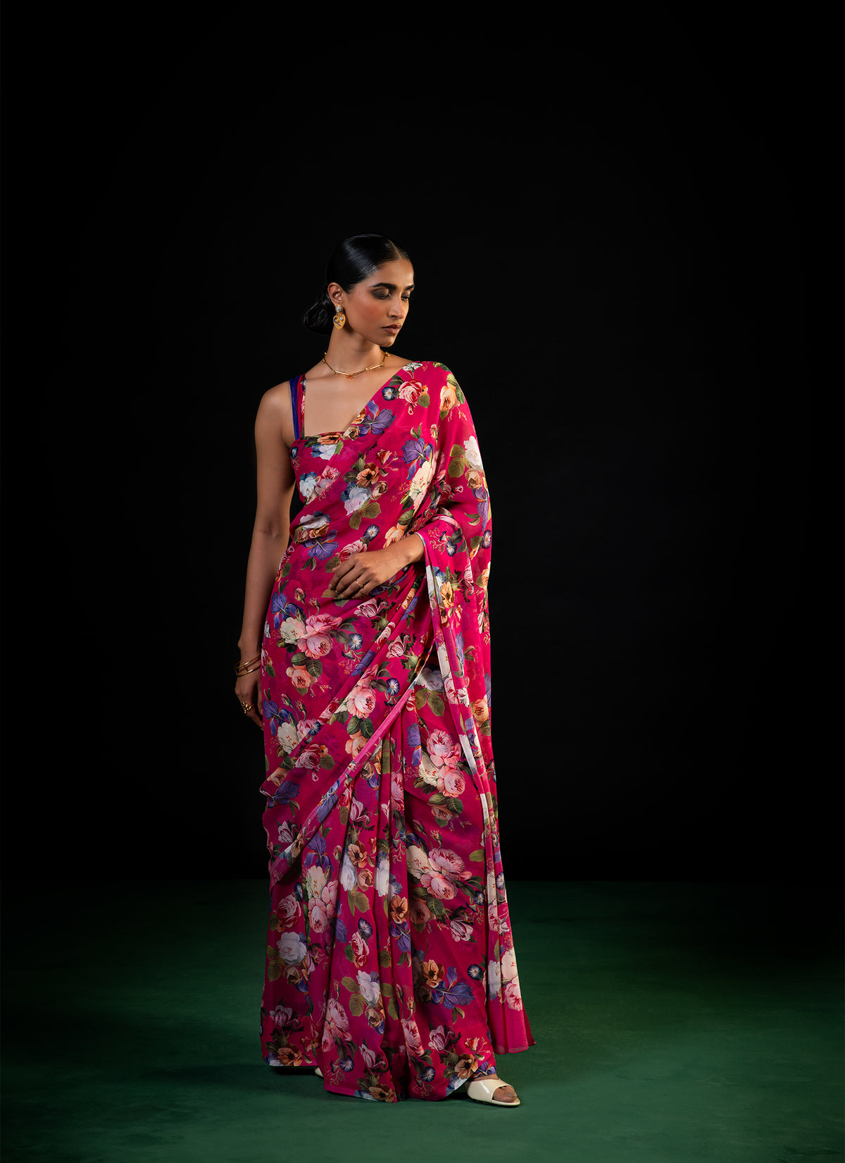 Mehfil - Magenta Floral Print Saree