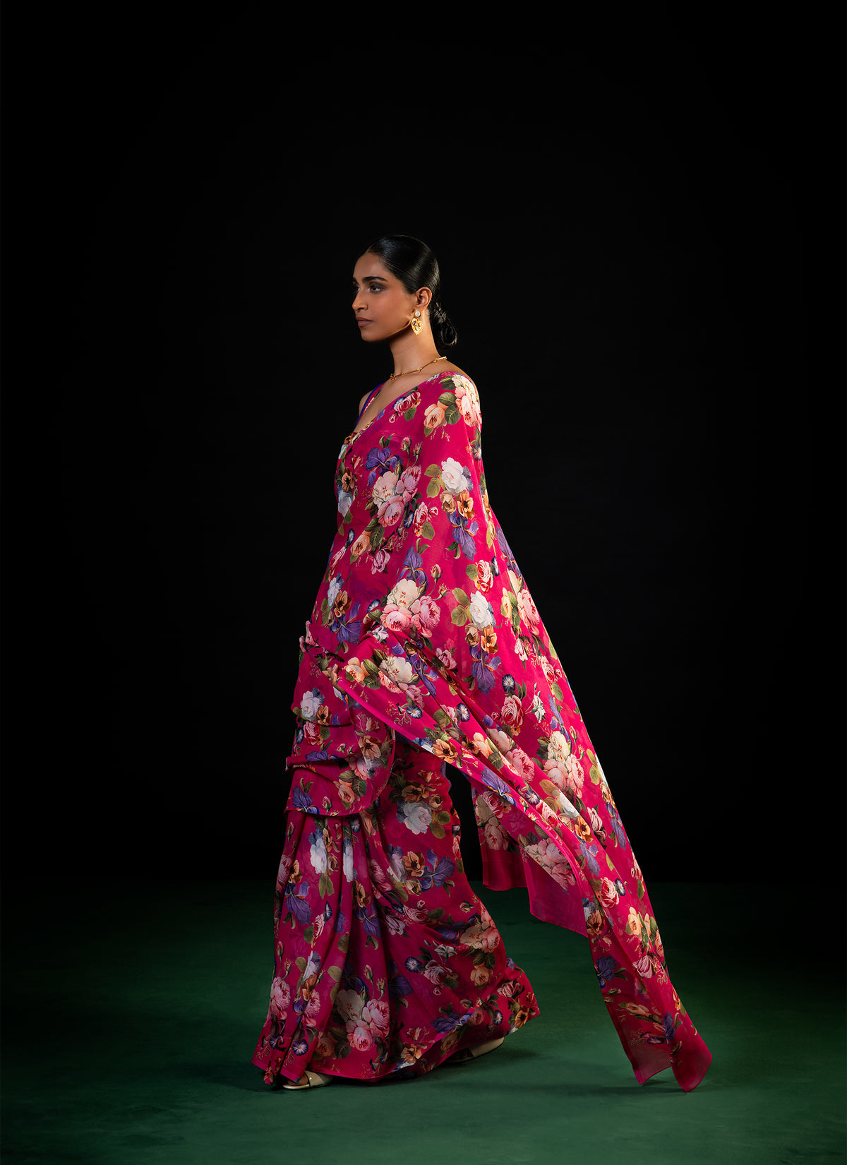 Mehfil - Magenta Floral Print Saree