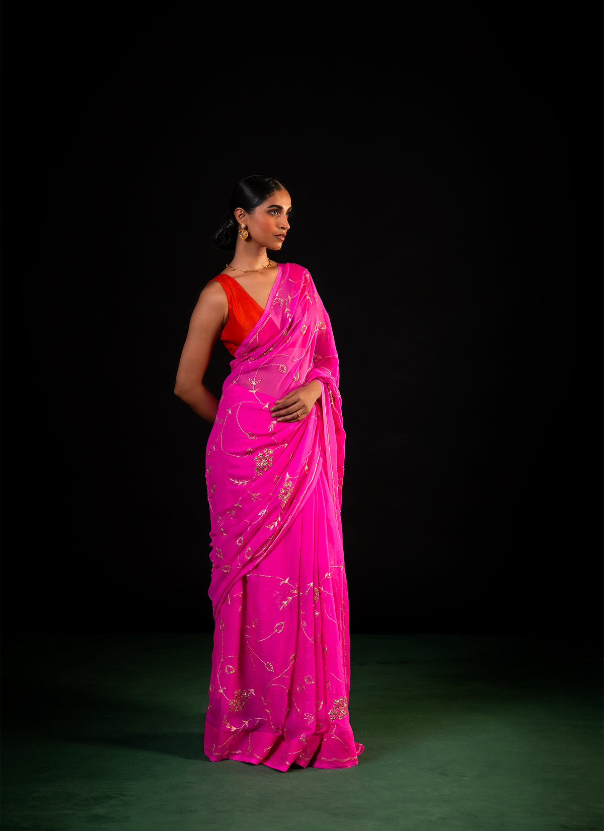 Vine - Pink Silk Chiffon Embroidered Saree