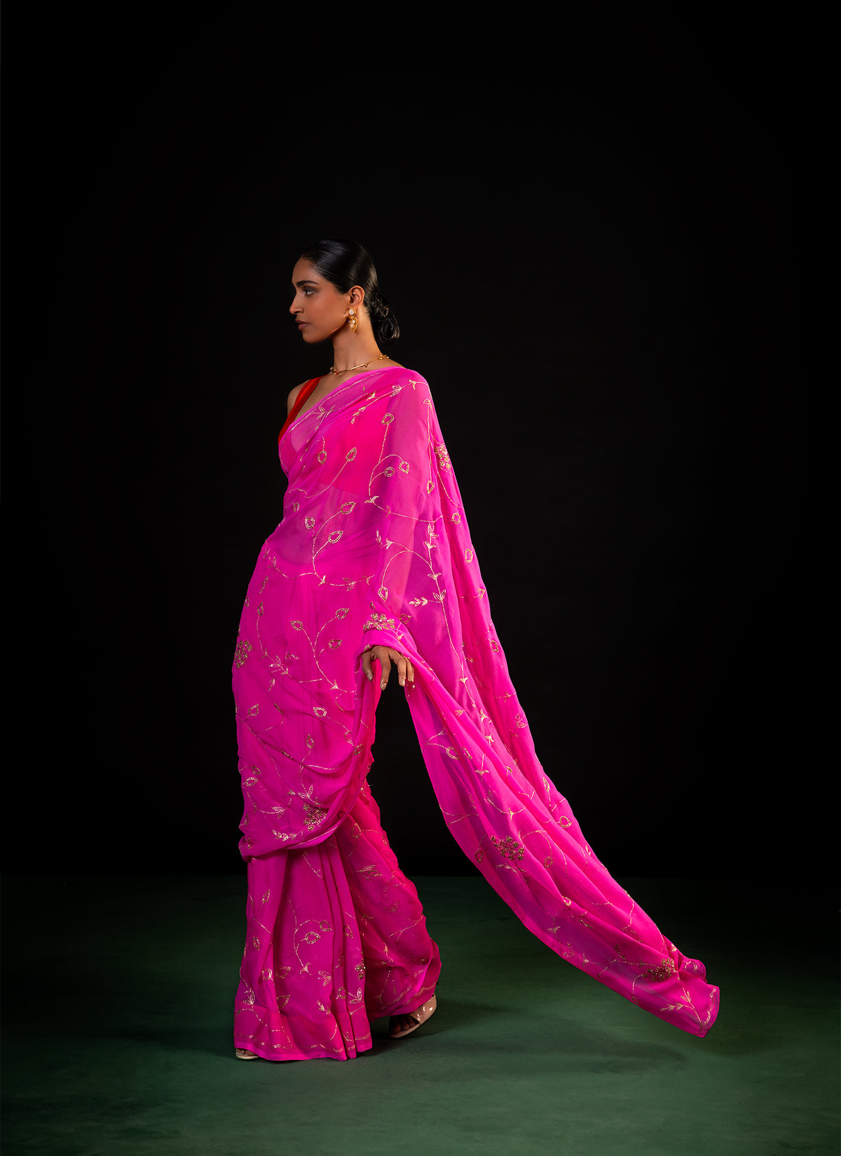 Vine - Pink Silk Chiffon Embroidered Saree