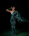 Meadow - Green Floral Silk Chiffon Embroidered Saree