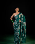 Meadow - Green Floral Silk Chiffon Embroidered Saree