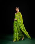Vineyard - Teal Silk Chiffon Embroidered Saree