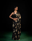 Lantern - Black Lily Silk Chiffon Embroidered Saree