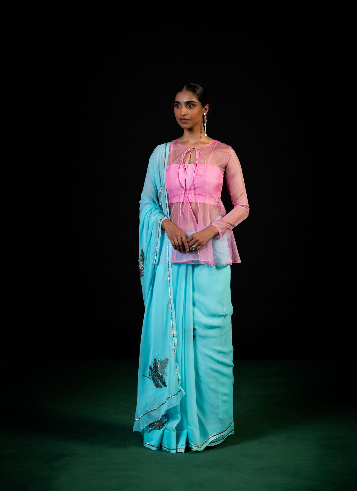 Willow - Powder Blue Silk Chiffon Embroidered Saree