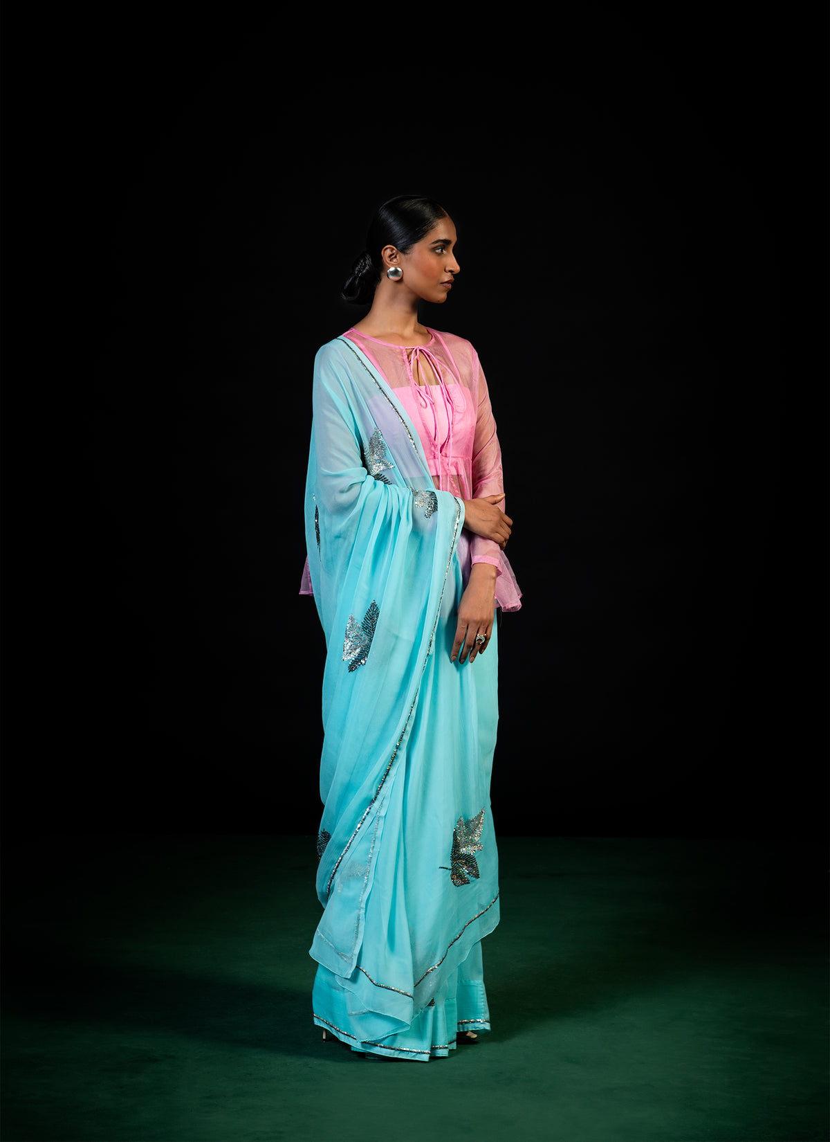 Willow - Powder Blue Silk Chiffon Embroidered Saree