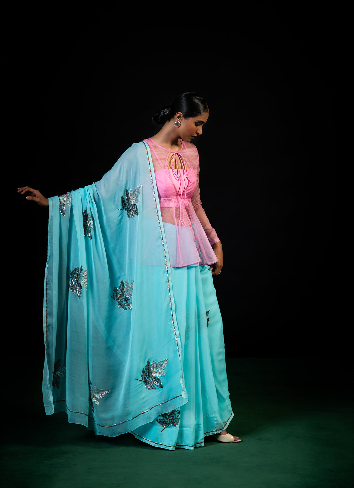Willow - Powder Blue Silk Chiffon Embroidered Saree
