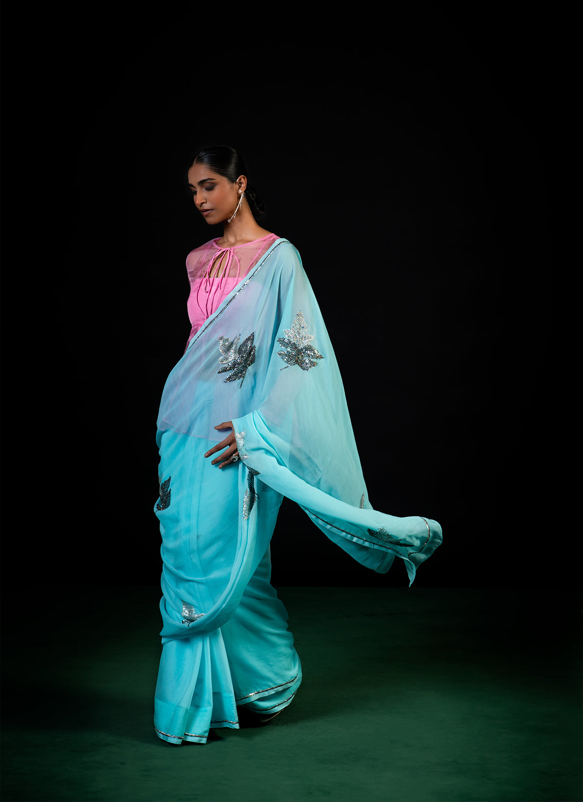 Willow - Powder Blue Silk Chiffon Embroidered Saree